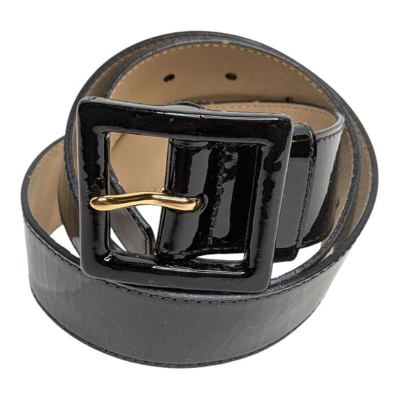 St. John Accessories - Vintage St John Black Patent Italian Leather Square Buckle Belt, S